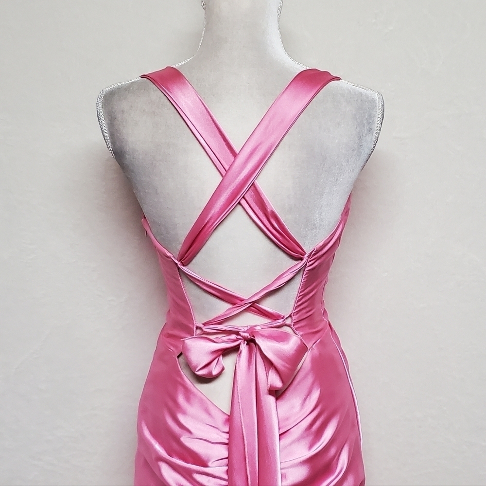 BarbieCore 90s Vintage Jessica McClintock Gunne Sax Pink Satin High Low Dress L - Picture 13 of 16